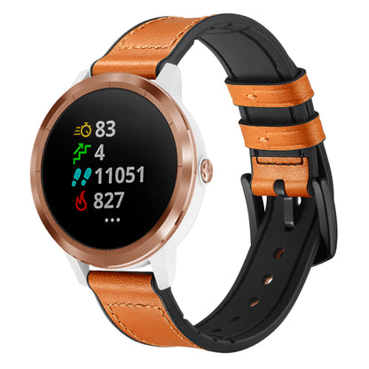 20mm Genuine Leather Coated Silicone Smart Watch Strap for Garmin Vivoactive 3/Vivomove HR