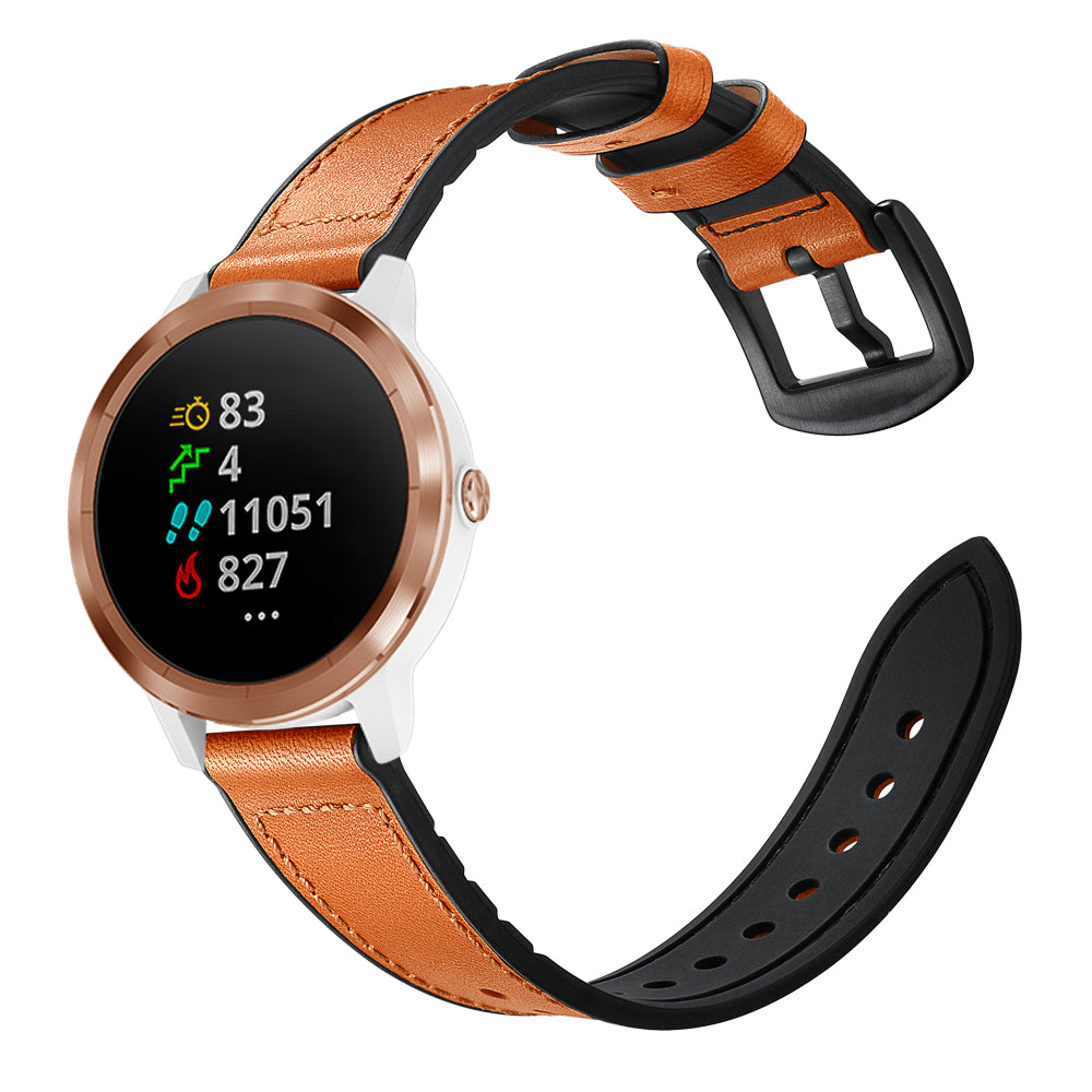 20mm Genuine Leather Coated Silicone Smart Watch Strap for Garmin Vivoactive 3/Vivomove HR