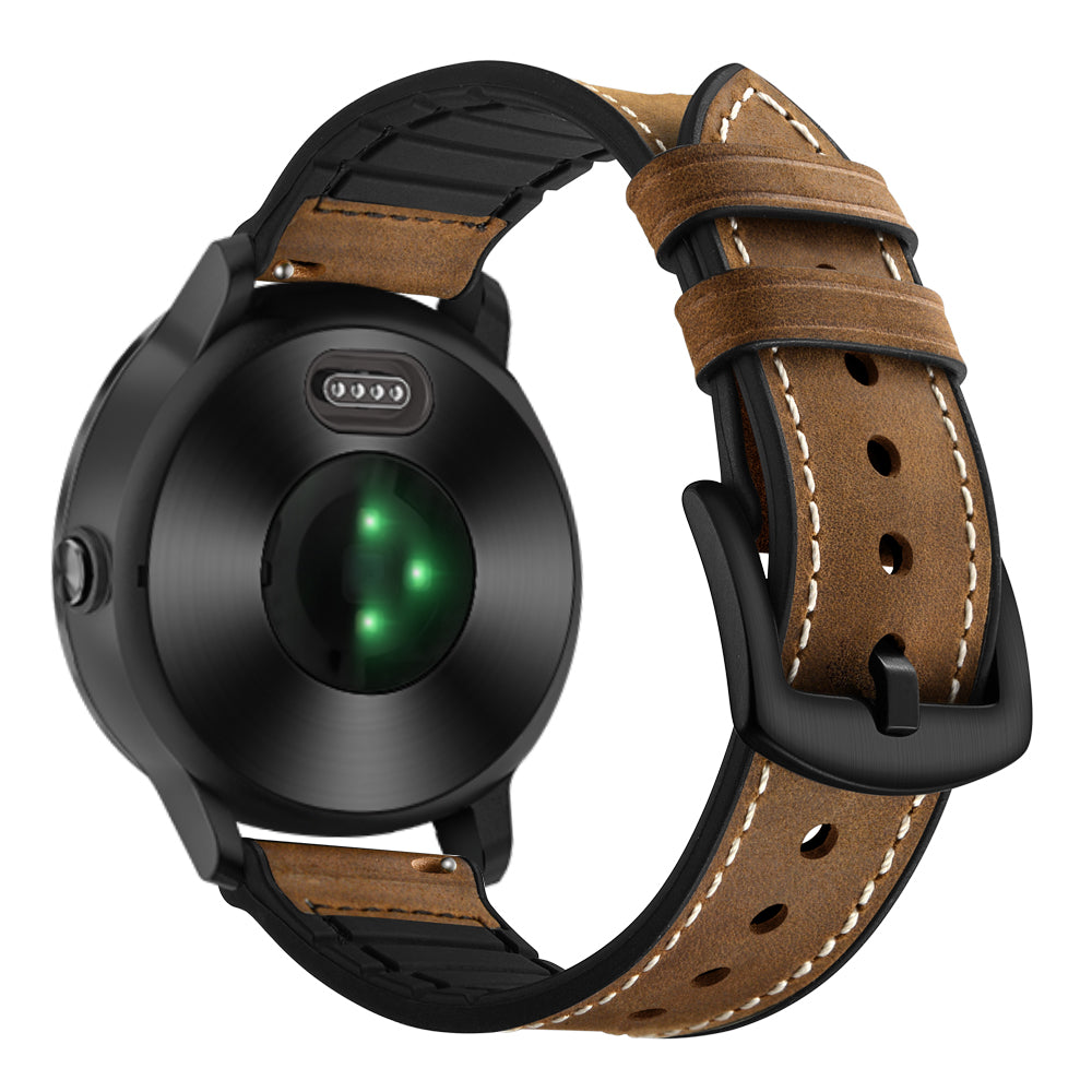 20mm Genuine Leather Coated Silicone Smart Watch Strap for Garmin Vivoactive 3/Vivomove HR