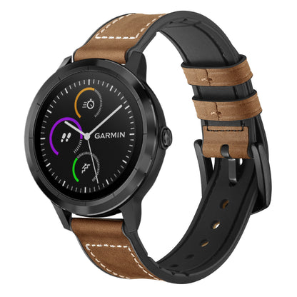20mm Genuine Leather Coated Silicone Smart Watch Strap for Garmin Vivoactive 3/Vivomove HR