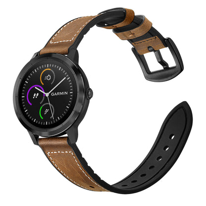 20mm Genuine Leather Coated Silicone Smart Watch Strap for Garmin Vivoactive 3/Vivomove HR