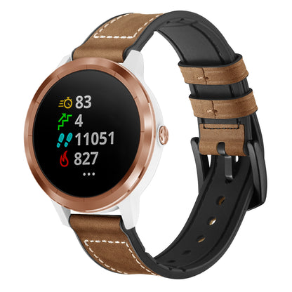 20mm Genuine Leather Coated Silicone Smart Watch Strap for Garmin Vivoactive 3/Vivomove HR