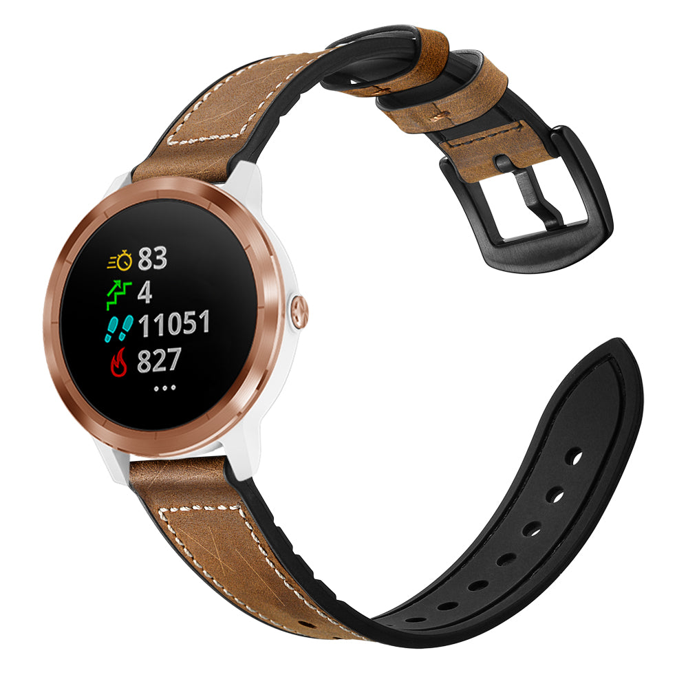 20mm Genuine Leather Coated Silicone Smart Watch Strap for Garmin Vivoactive 3/Vivomove HR