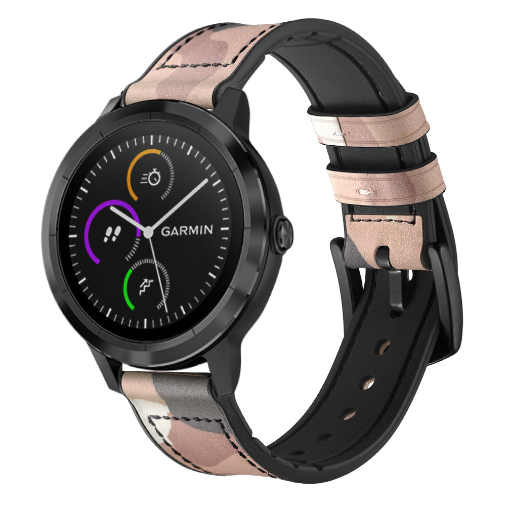 20mm Genuine Leather Coated Silicone Smart Watch Strap for Garmin Vivoactive 3/Vivomove HR