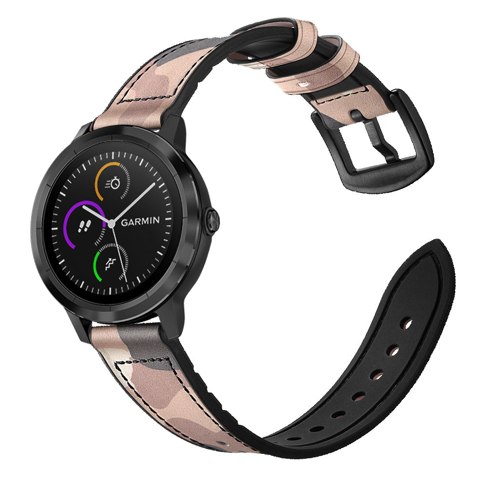20mm Genuine Leather Coated Silicone Smart Watch Strap for Garmin Vivoactive 3/Vivomove HR
