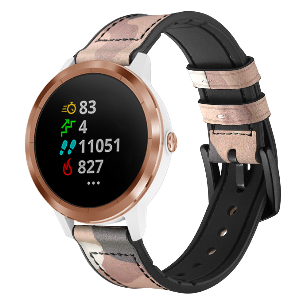 20mm Genuine Leather Coated Silicone Smart Watch Strap for Garmin Vivoactive 3/Vivomove HR