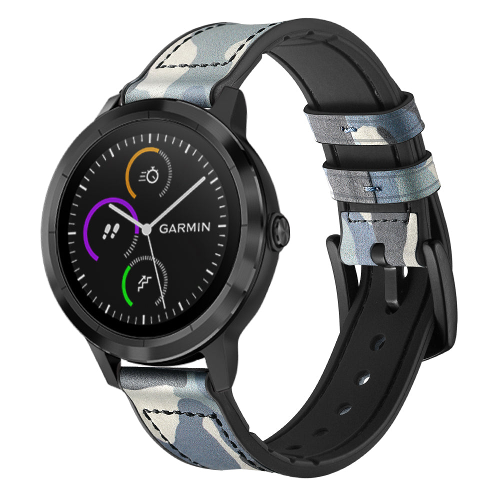 20mm Genuine Leather Coated Silicone Smart Watch Strap for Garmin Vivoactive 3/Vivomove HR