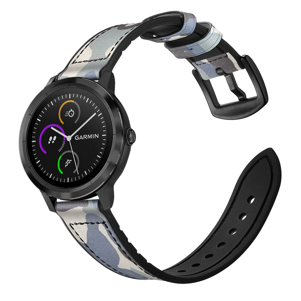 20mm Genuine Leather Coated Silicone Smart Watch Strap for Garmin Vivoactive 3/Vivomove HR