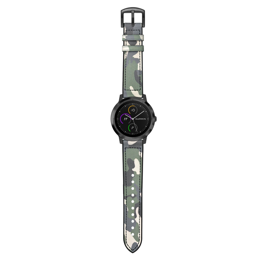 20mm Genuine Leather Coated Silicone Smart Watch Strap for Garmin Vivoactive 3/Vivomove HR
