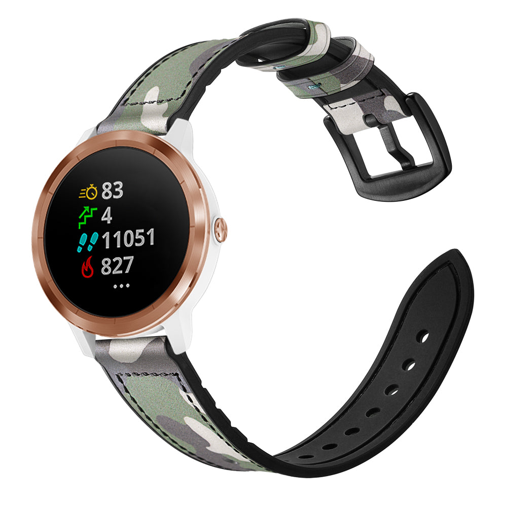 20mm Genuine Leather Coated Silicone Smart Watch Strap for Garmin Vivoactive 3/Vivomove HR