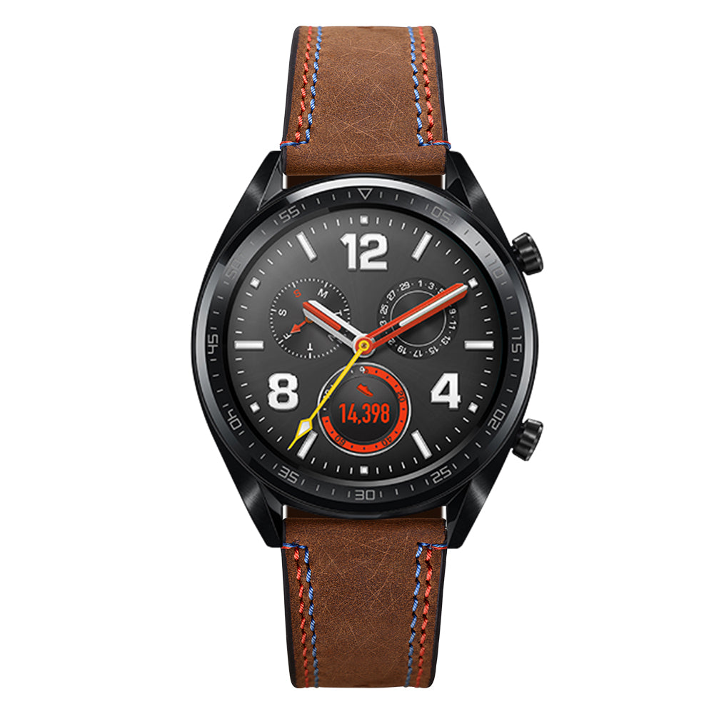 22mm Dual-Stitching Design Genuine Leather Crazy Horse Texture Watch Strap for Huawei Watch GT / Watch 2 / Watch Magic
