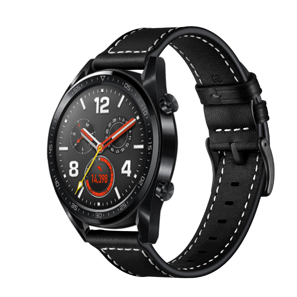 22mm Stitching Decor Genuine Leather Watch Strap Bracelet Wristband for Huawei Watch GT / Watch 2 / Watch Magic