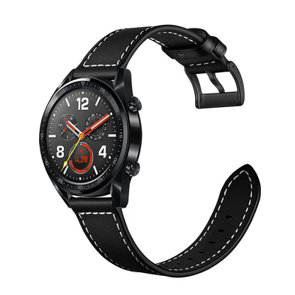 22mm Stitching Decor Genuine Leather Watch Strap Bracelet Wristband for Huawei Watch GT / Watch 2 / Watch Magic