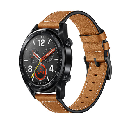 22mm Stitching Decor Genuine Leather Watch Strap Bracelet Wristband for Huawei Watch GT / Watch 2 / Watch Magic