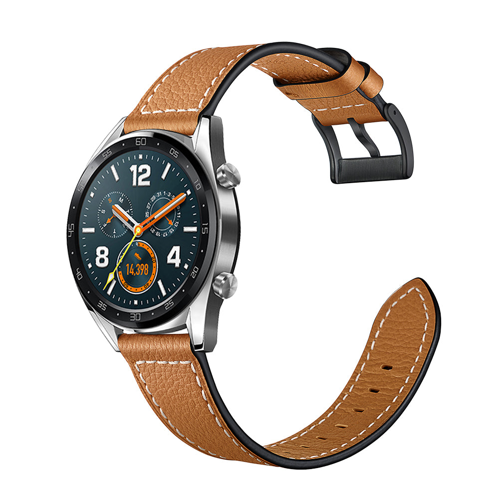 22mm Stitching Decor Genuine Leather Watch Strap Bracelet Wristband for Huawei Watch GT / Watch 2 / Watch Magic