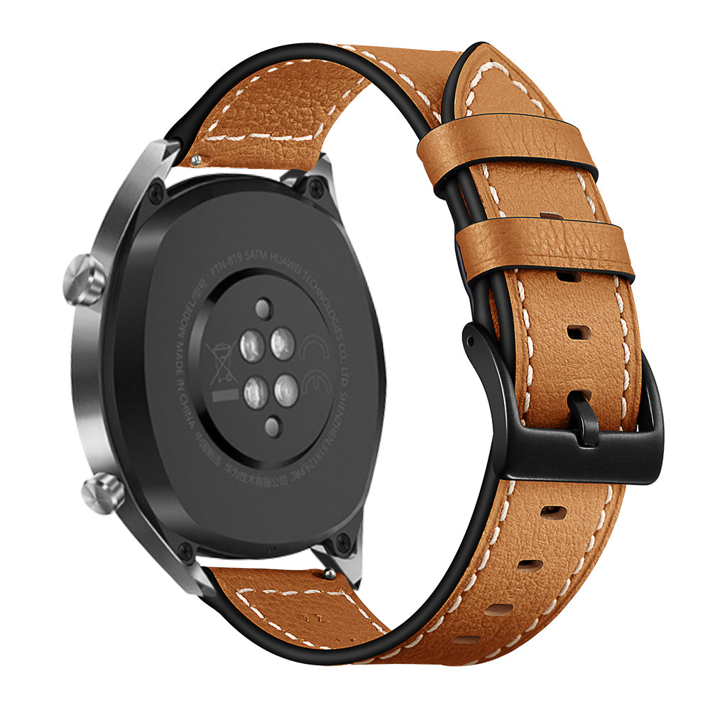 22mm Stitching Decor Genuine Leather Watch Strap Bracelet Wristband for Huawei Watch GT / Watch 2 / Watch Magic