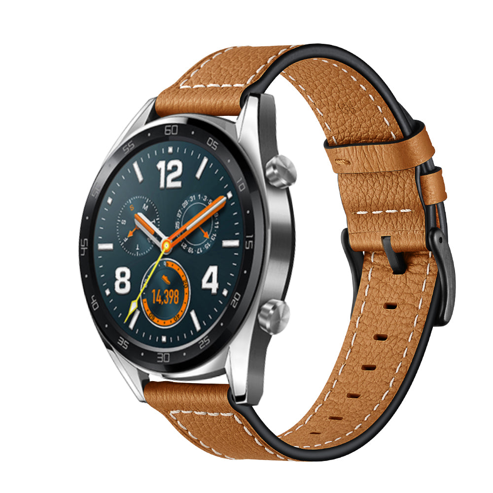 22mm Stitching Decor Genuine Leather Watch Strap Bracelet Wristband for Huawei Watch GT / Watch 2 / Watch Magic