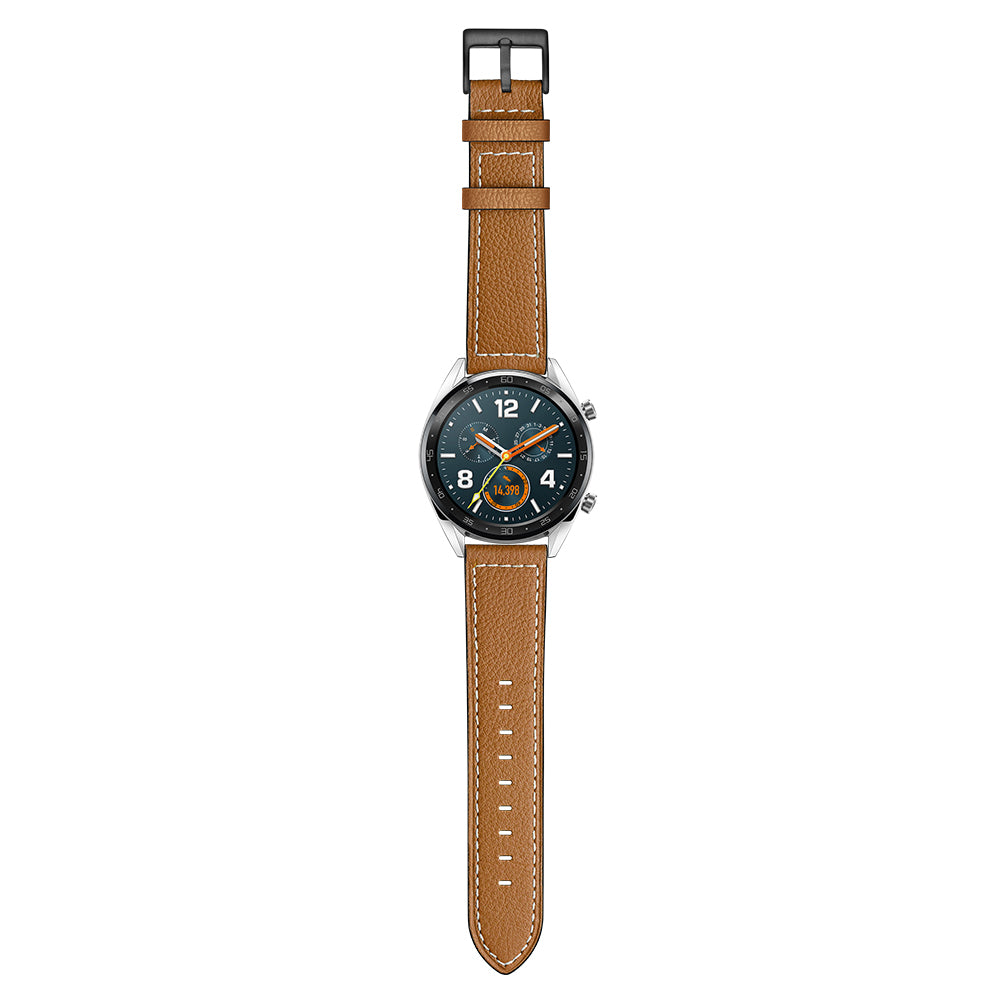 22mm Stitching Decor Genuine Leather Watch Strap Bracelet Wristband for Huawei Watch GT / Watch 2 / Watch Magic