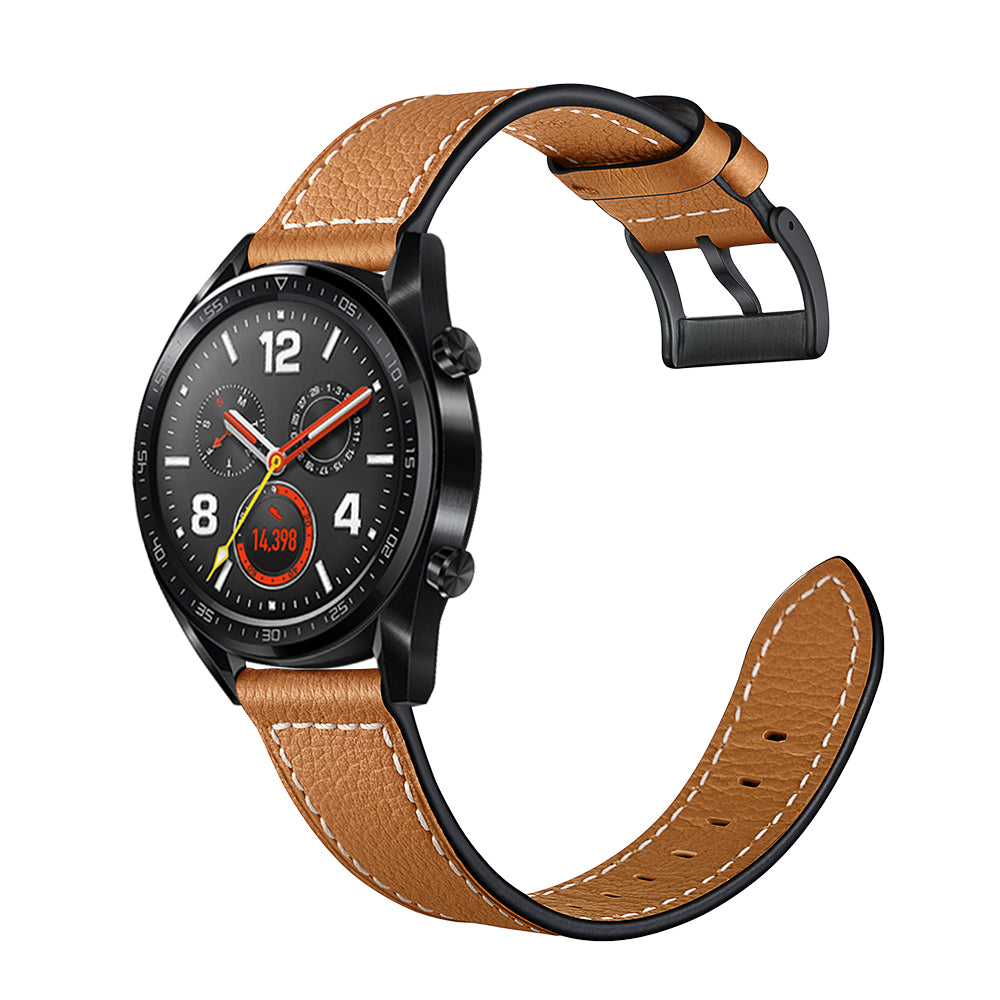 22mm Stitching Decor Genuine Leather Watch Strap Bracelet Wristband for Huawei Watch GT / Watch 2 / Watch Magic