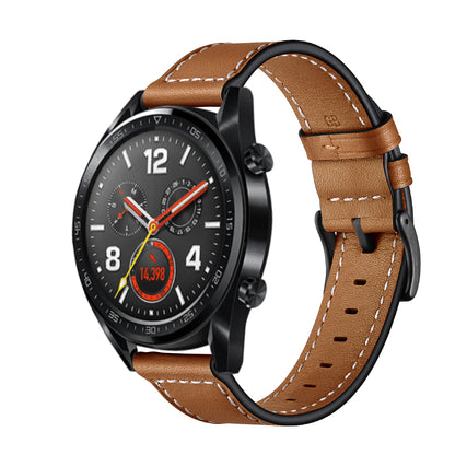 22mm Stitching Decor Genuine Leather Watch Strap Bracelet Wristband for Huawei Watch GT / Watch 2 / Watch Magic