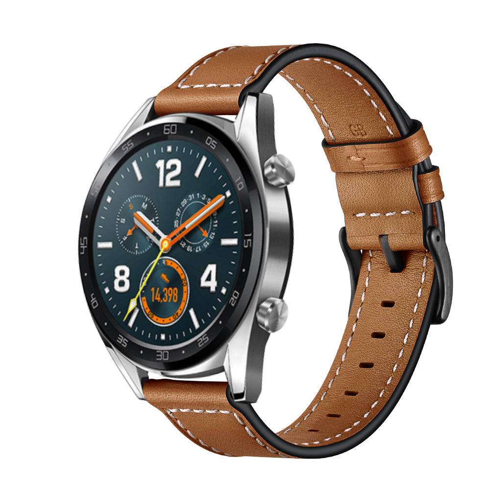 22mm Stitching Decor Genuine Leather Watch Strap Bracelet Wristband for Huawei Watch GT / Watch 2 / Watch Magic