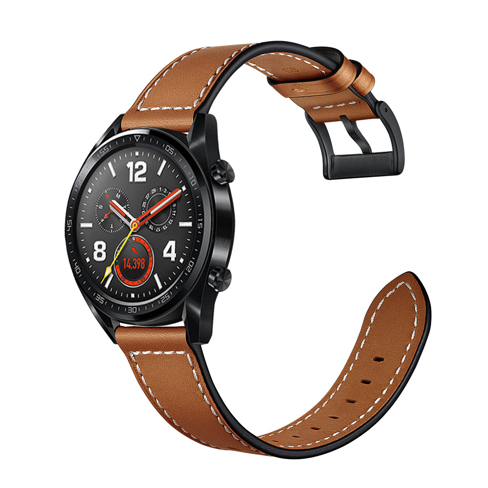 22mm Stitching Decor Genuine Leather Watch Strap Bracelet Wristband for Huawei Watch GT / Watch 2 / Watch Magic