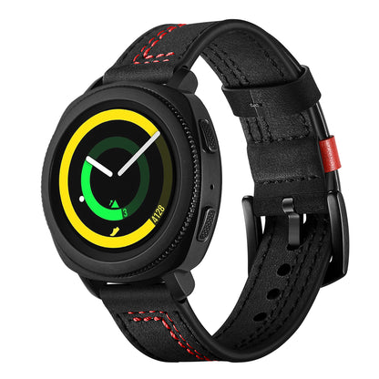 20mm Stitching Decor Genuine Leather Wrist Band Strap Replacement for Samsung Galaxy Watch4 Classic 46mm 42mm/Galaxy Watch4 44mm 40mm/Watch S4 Gear Sport