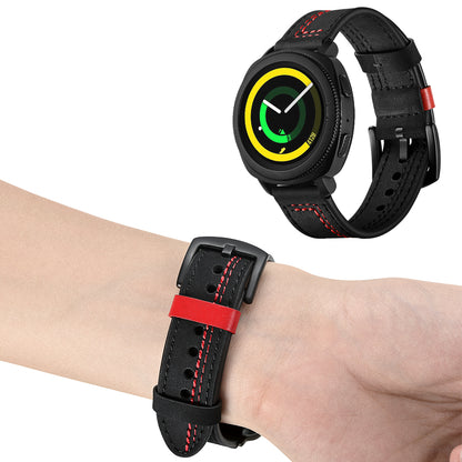 20mm Stitching Decor Genuine Leather Wrist Band Strap Replacement for Samsung Galaxy Watch4 Classic 46mm 42mm/Galaxy Watch4 44mm 40mm/Watch S4 Gear Sport