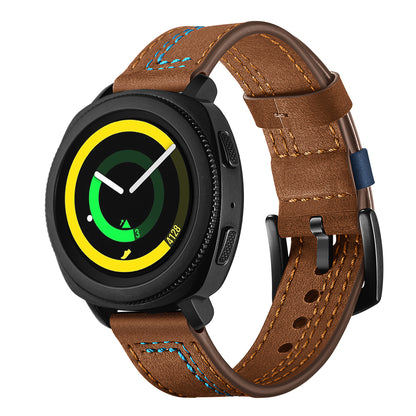 20mm Stitching Decor Genuine Leather Wrist Band Strap Replacement for Samsung Galaxy Watch4 Classic 46mm 42mm/Galaxy Watch4 44mm 40mm/Watch S4 Gear Sport