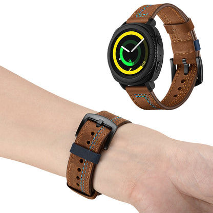 20mm Stitching Decor Genuine Leather Wrist Band Strap Replacement for Samsung Galaxy Watch4 Classic 46mm 42mm/Galaxy Watch4 44mm 40mm/Watch S4 Gear Sport