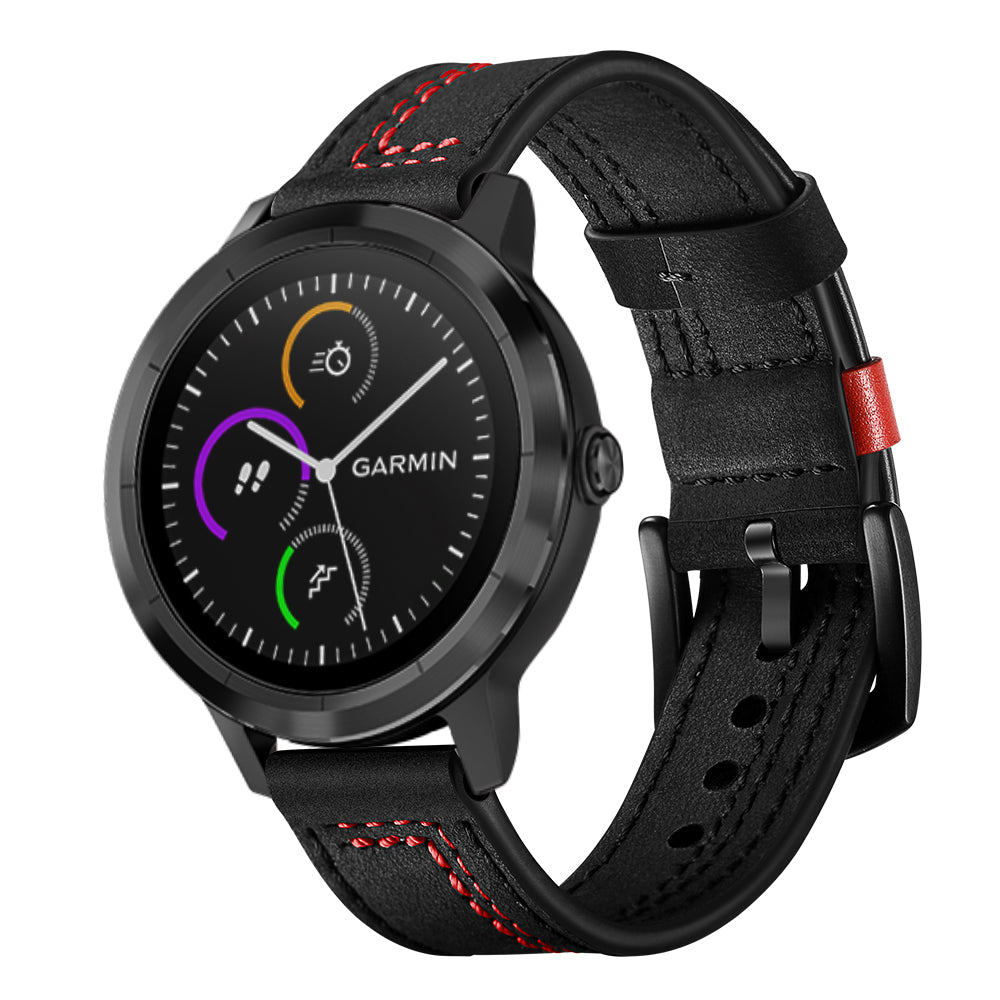 20mm Stitching Design Genuine Leather Wrist Band Strap Replacement for Garmin Vivoactive3 / VivomoveHR