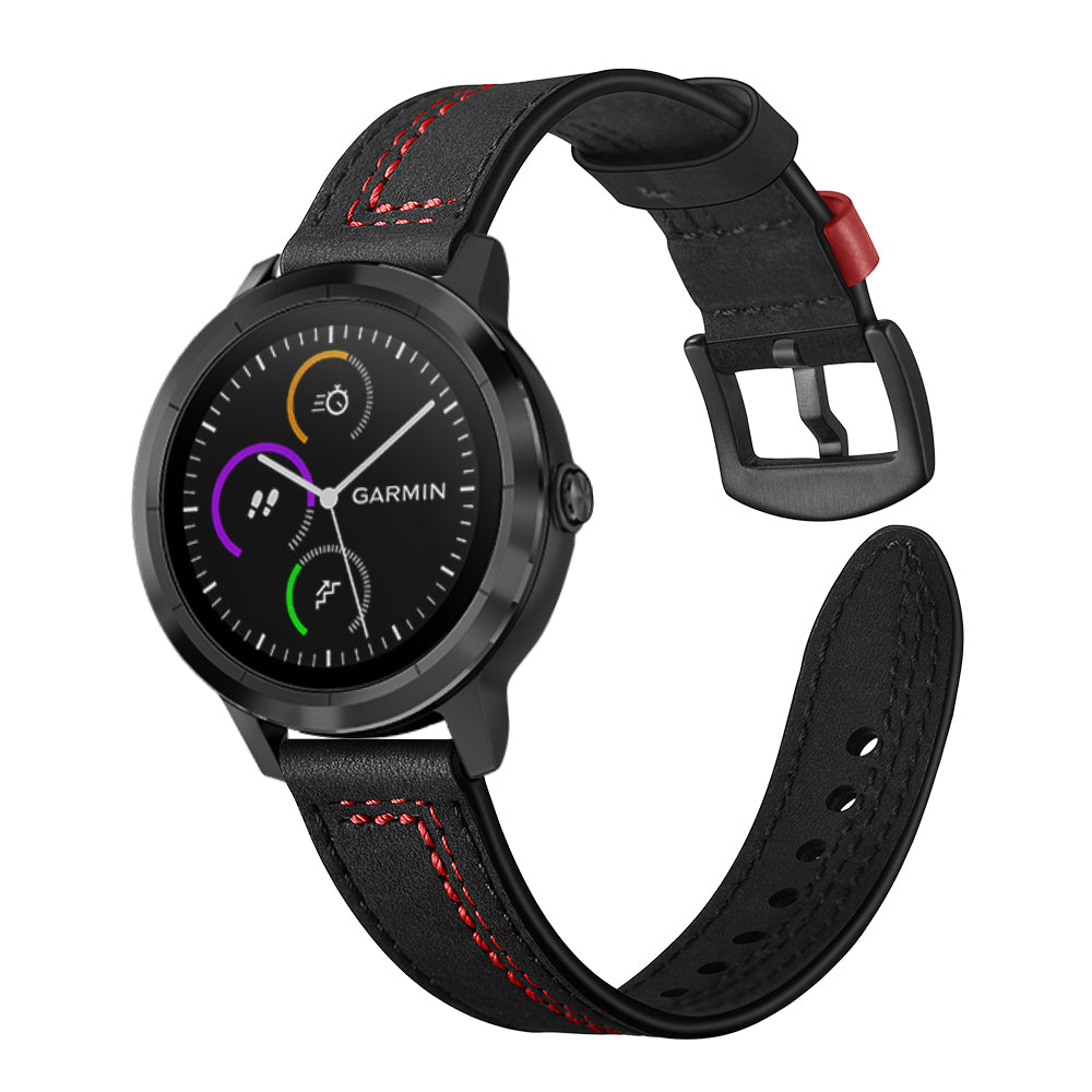 20mm Stitching Design Genuine Leather Wrist Band Strap Replacement for Garmin Vivoactive3 / VivomoveHR