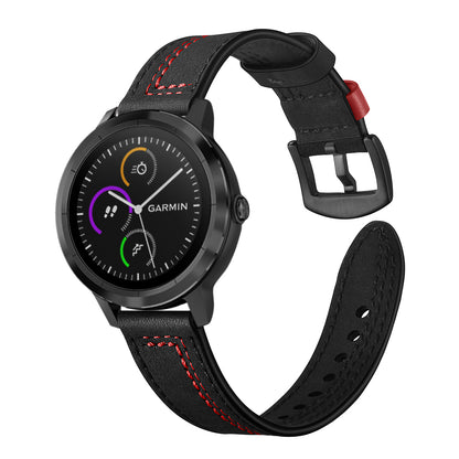 20mm Stitching Design Genuine Leather Wrist Band Strap Replacement for Garmin Vivoactive3 / VivomoveHR