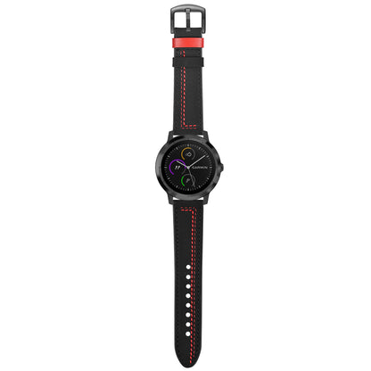 20mm Stitching Design Genuine Leather Wrist Band Strap Replacement for Garmin Vivoactive3 / VivomoveHR