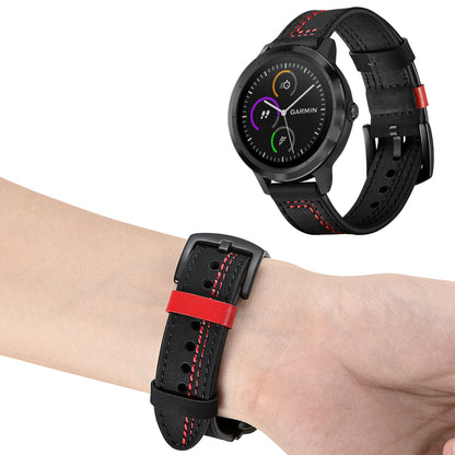 20mm Stitching Design Genuine Leather Wrist Band Strap Replacement for Garmin Vivoactive3 / VivomoveHR