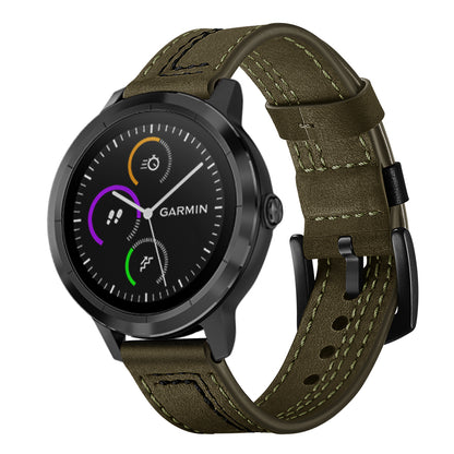 20mm Stitching Design Genuine Leather Wrist Band Strap Replacement for Garmin Vivoactive3 / VivomoveHR