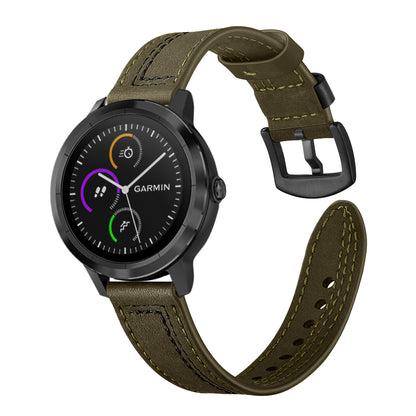 20mm Stitching Design Genuine Leather Wrist Band Strap Replacement for Garmin Vivoactive3 / VivomoveHR