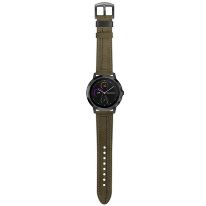 20mm Stitching Design Genuine Leather Wrist Band Strap Replacement for Garmin Vivoactive3 / VivomoveHR