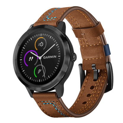 20mm Stitching Design Genuine Leather Wrist Band Strap Replacement for Garmin Vivoactive3 / VivomoveHR