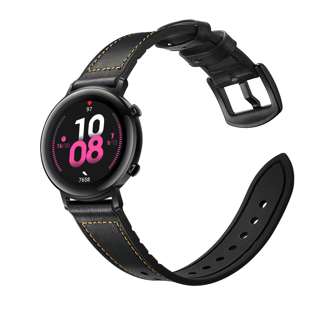 20mm Genuine Leather Coated Silicone Smart Watch Strap for Huawei Watch GT2 42mm