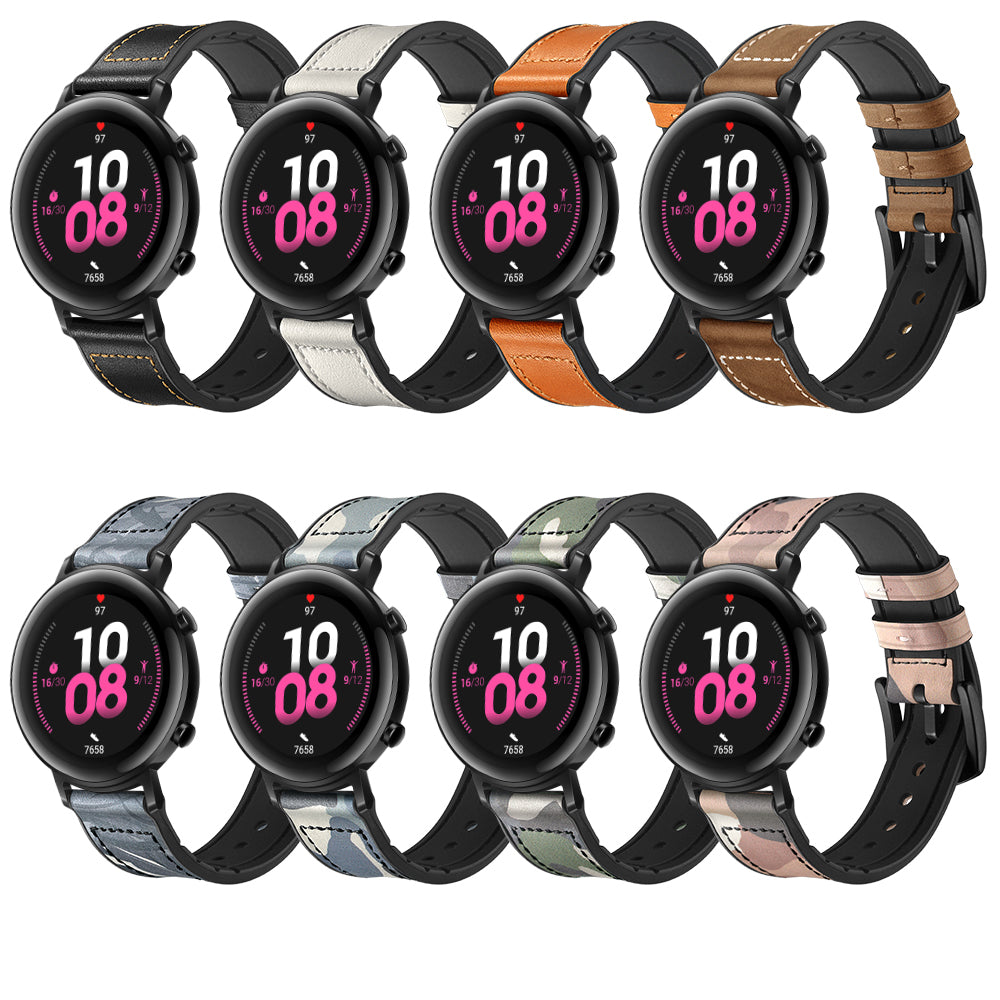 20mm Genuine Leather Coated Silicone Smart Watch Strap for Huawei Watch GT2 42mm