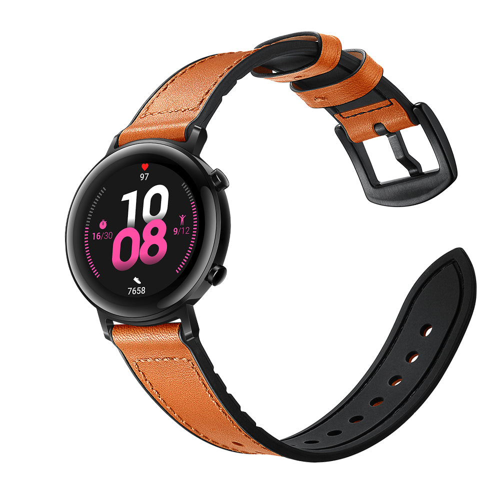 20mm Genuine Leather Coated Silicone Smart Watch Strap for Huawei Watch GT2 42mm