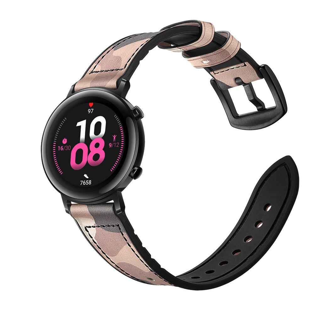 20mm Genuine Leather Coated Silicone Smart Watch Strap for Huawei Watch GT2 42mm