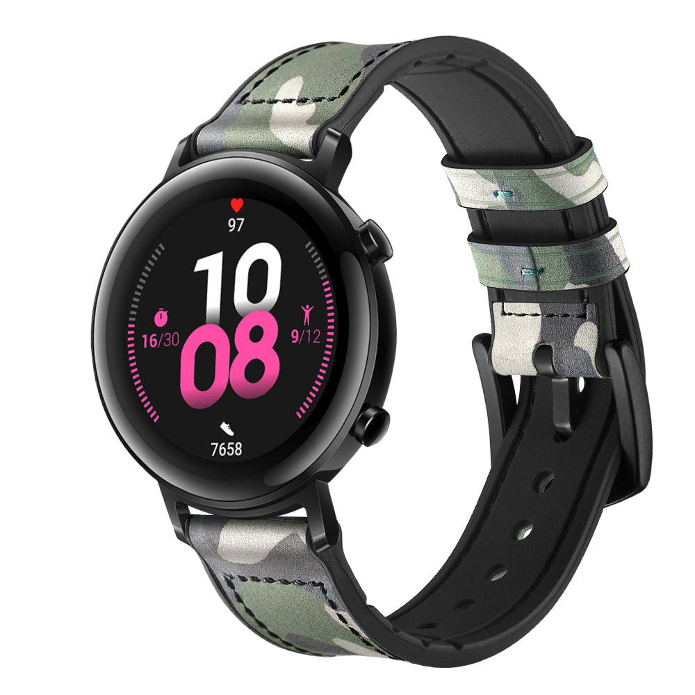 20mm Genuine Leather Coated Silicone Smart Watch Strap for Huawei Watch GT2 42mm