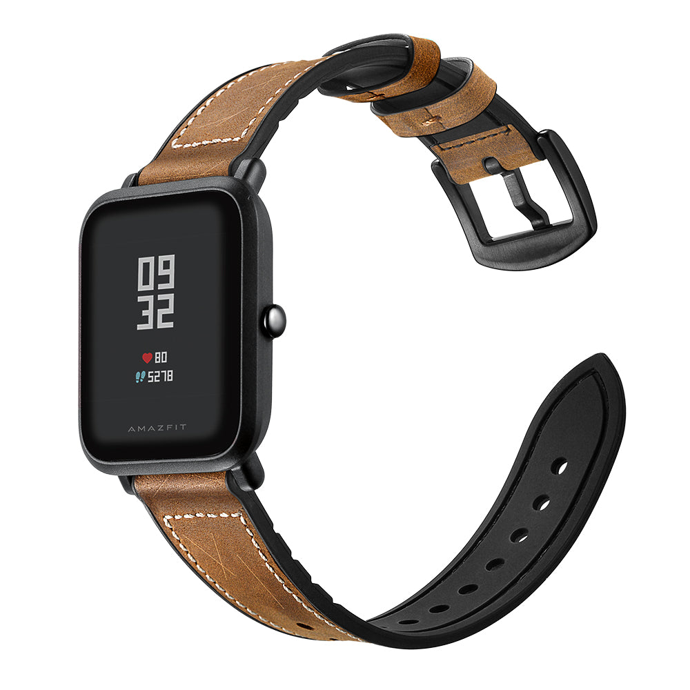 20mm Silicone Coated Leather Smart Watch Strap Replacement for Amazfit Huami Bip GTS Youth Smart Watch