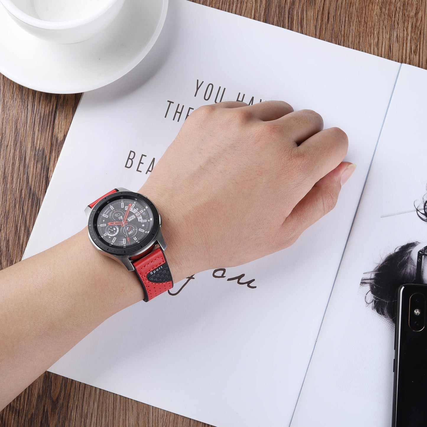 22mm Carbon Fiber Leather Coated Silicone Watch Strap for Huawei Watch GT2/Galaxy Watch 46mm etc.