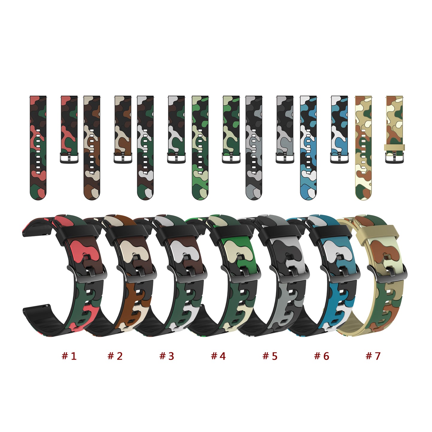 22mm Camouflage Skin Flexible Silicone Watch Band for Samsung Gear S3/Galaxy Watch 46mm/Huawei GT2 46mm/Huami Amazfit Watch 1/2/GTR 47mm