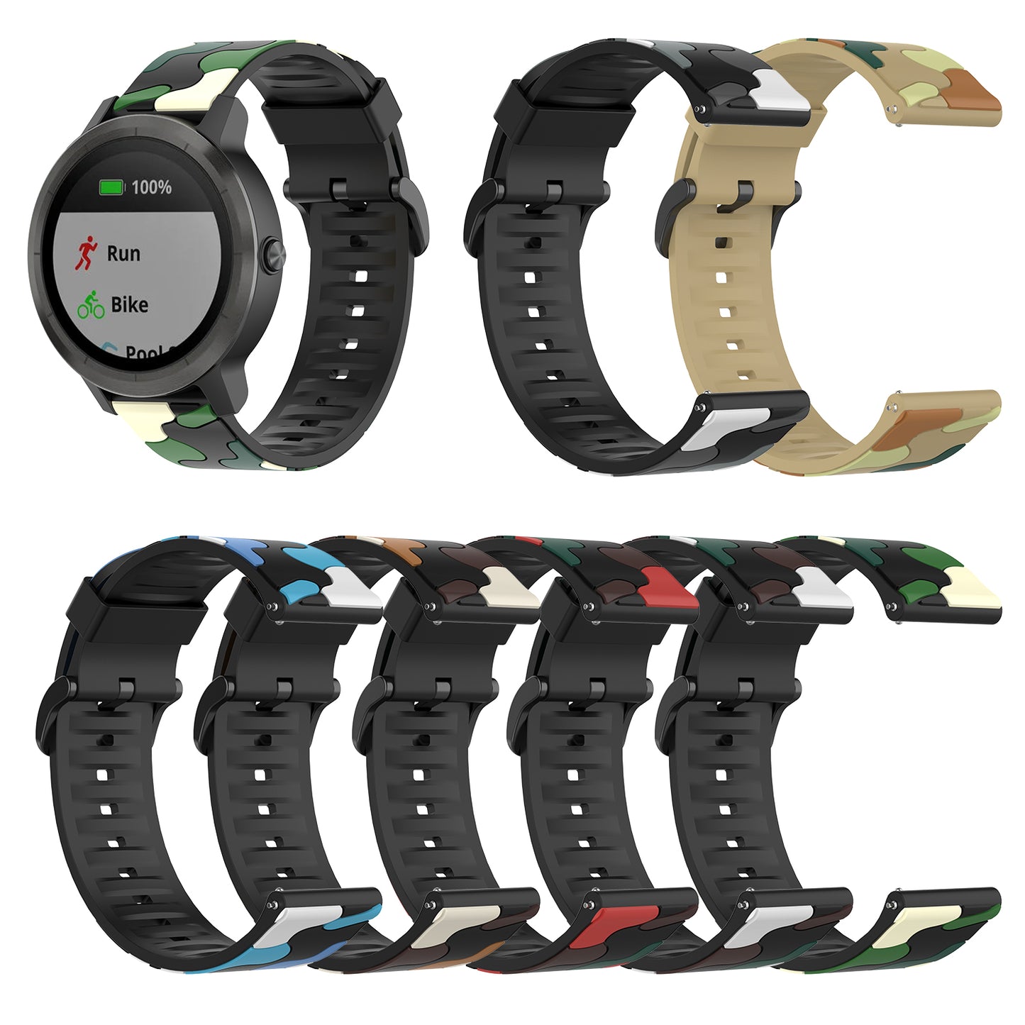 20mm Camouflage Style Silicone Watch Band for Garmin vivoactive 3/Forerunner 245