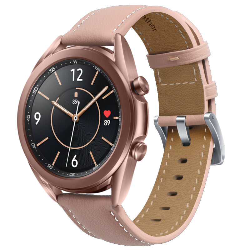 20mm Fine Stitches Genuine Leather Watch Band for Samsung Galaxy Watch4 Classic 46mm 42mm/Watch4 44mm 40mm/Galaxy Watch3 41mm