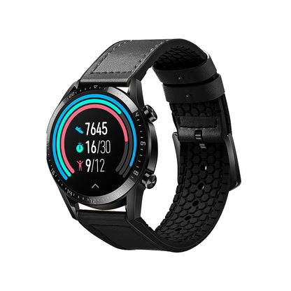 22mm Top Layer Leather Silicone Watch Strap for Huawei Watch GT 2 Pro 46mm